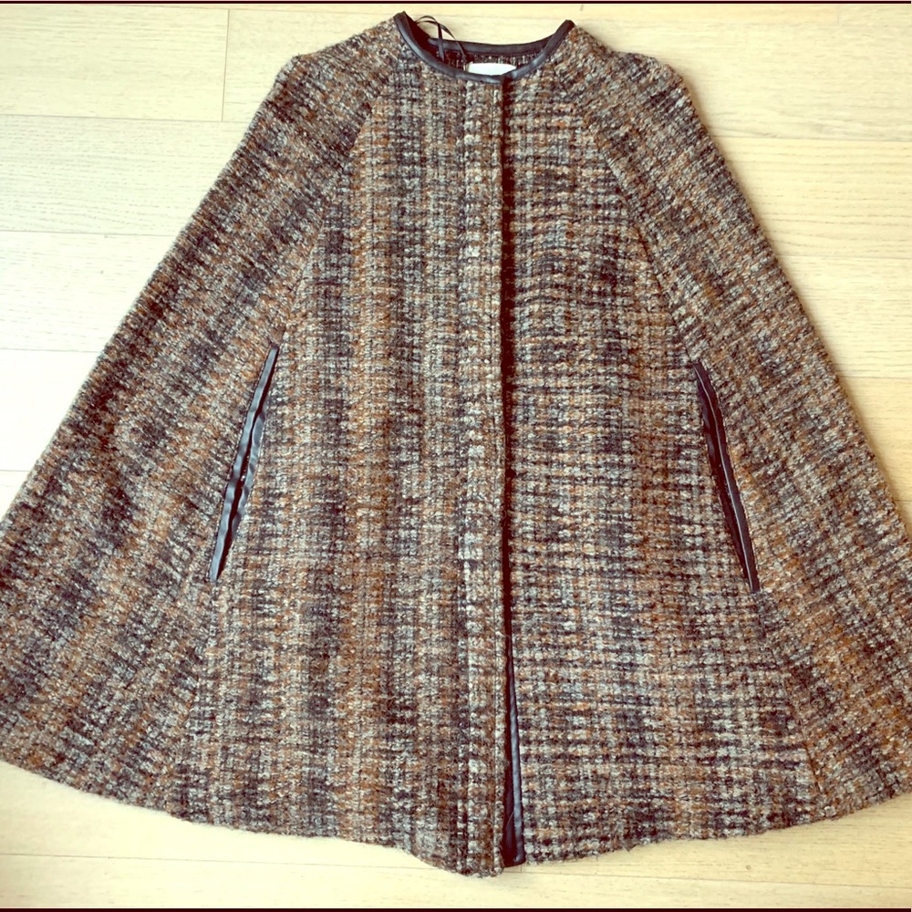 Tweed Cape with Faux Leather trim, sz Medium